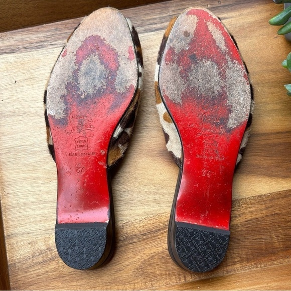 Christian Louboutin Animal Print Calf Hair Slides Sandals | Size 36 US 6 w/ Box - Picture 13 of 15